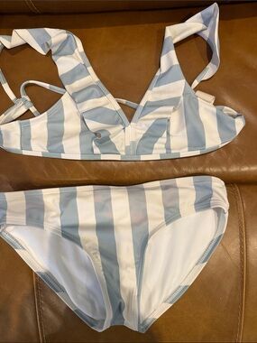 Striped Light Blue and White Bikini Set